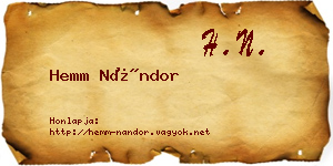 Hemm Nándor névjegykártya